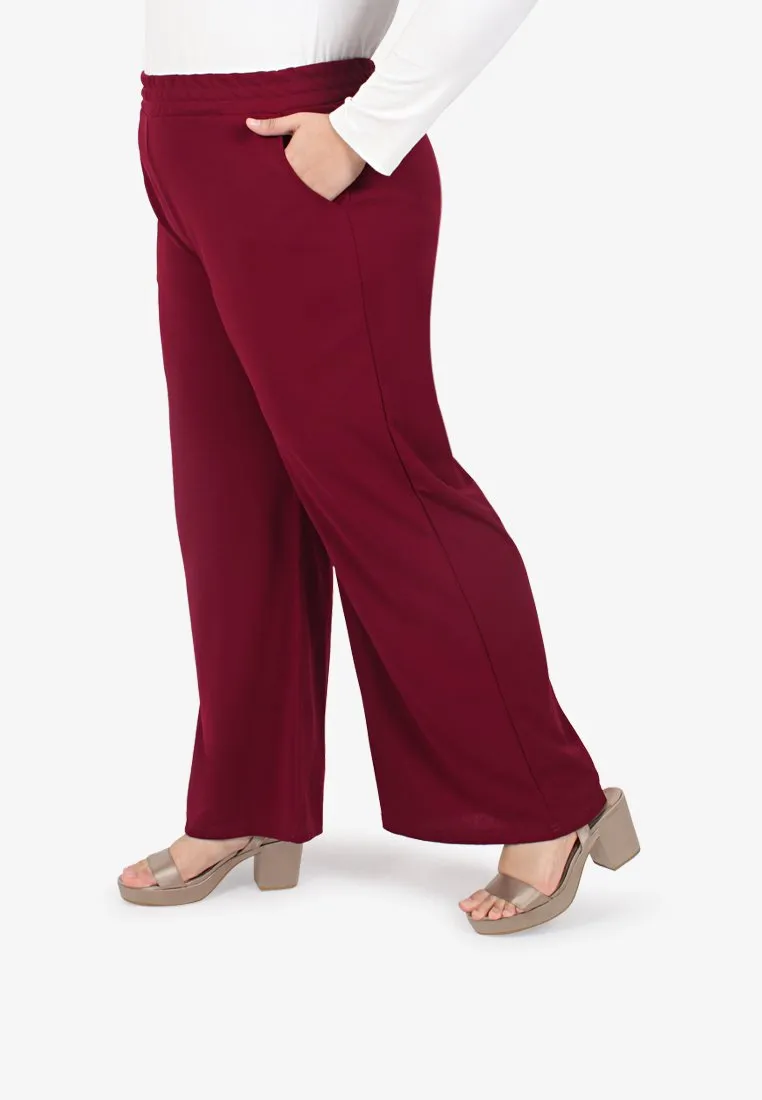 Wendie Basic Plus Size Wide Leg Pants - Maroon