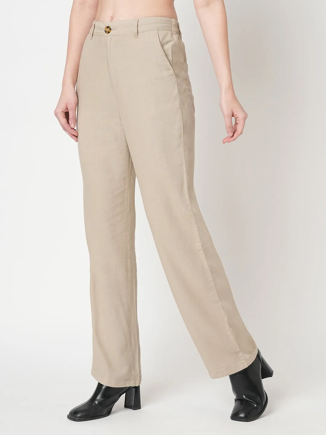 Women Oatmilk High-Rise Loose Straight Pants