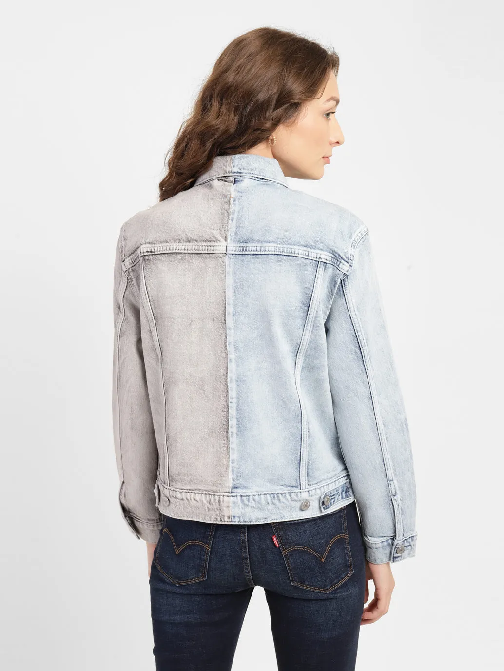 Women's Colorblock Spread Collar Denim Jacket