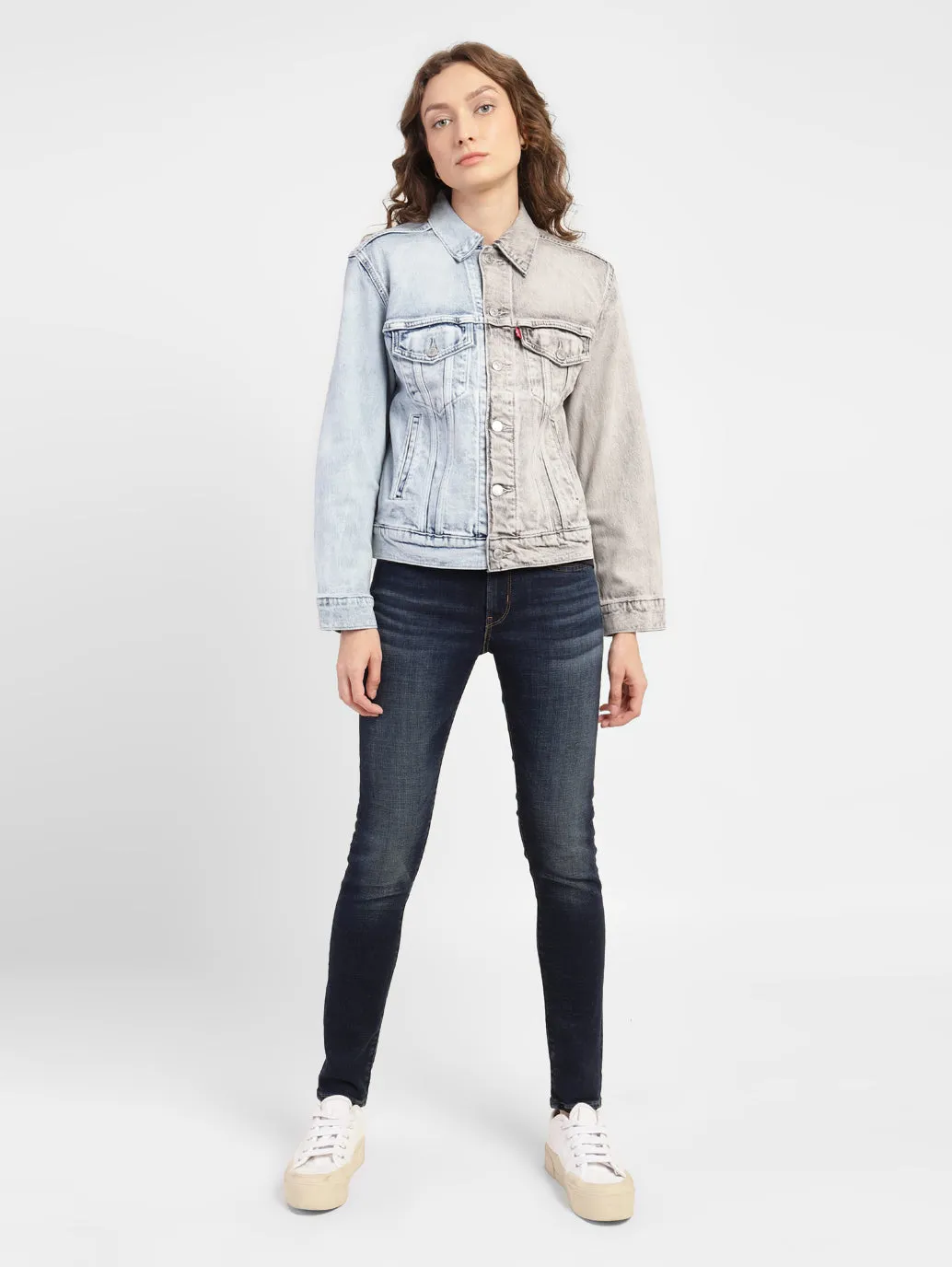 Women's Colorblock Spread Collar Denim Jacket