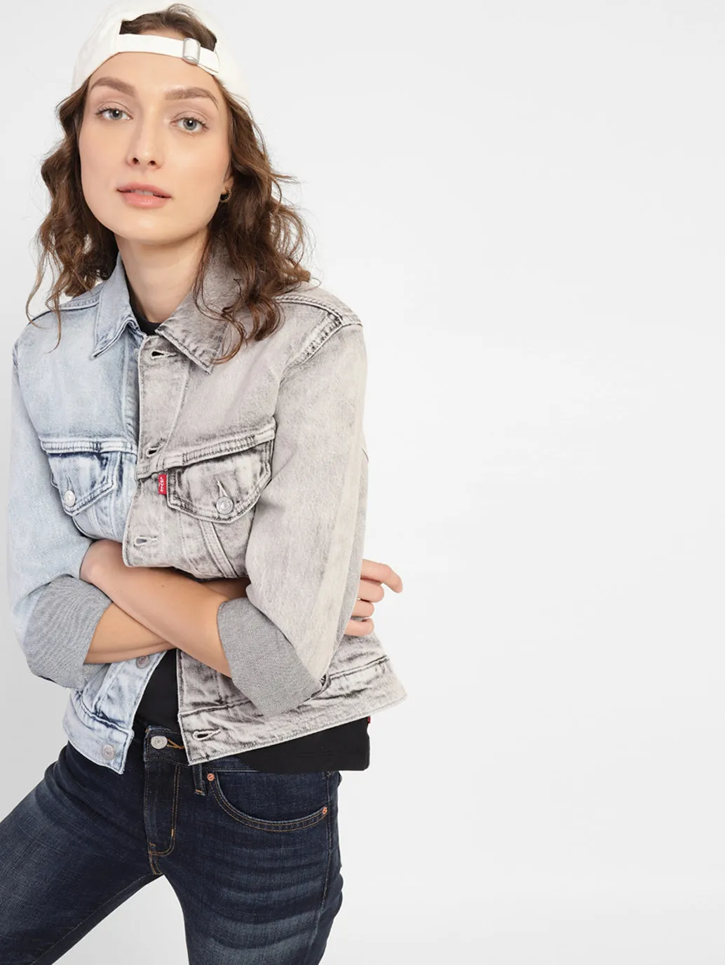 Women's Colorblock Spread Collar Denim Jacket