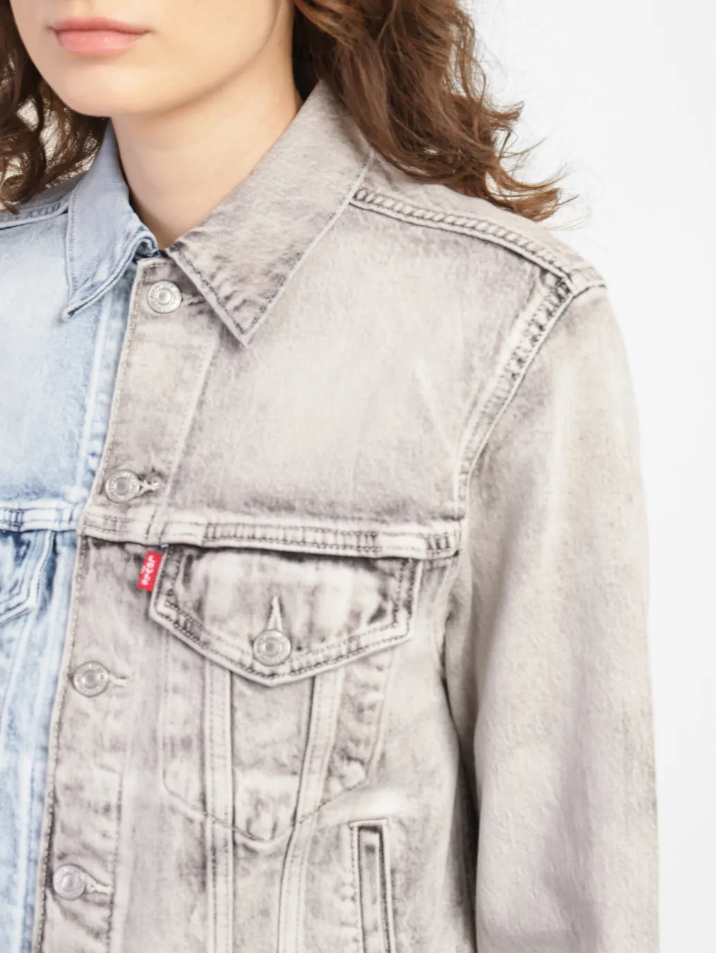 Women's Colorblock Spread Collar Denim Jacket