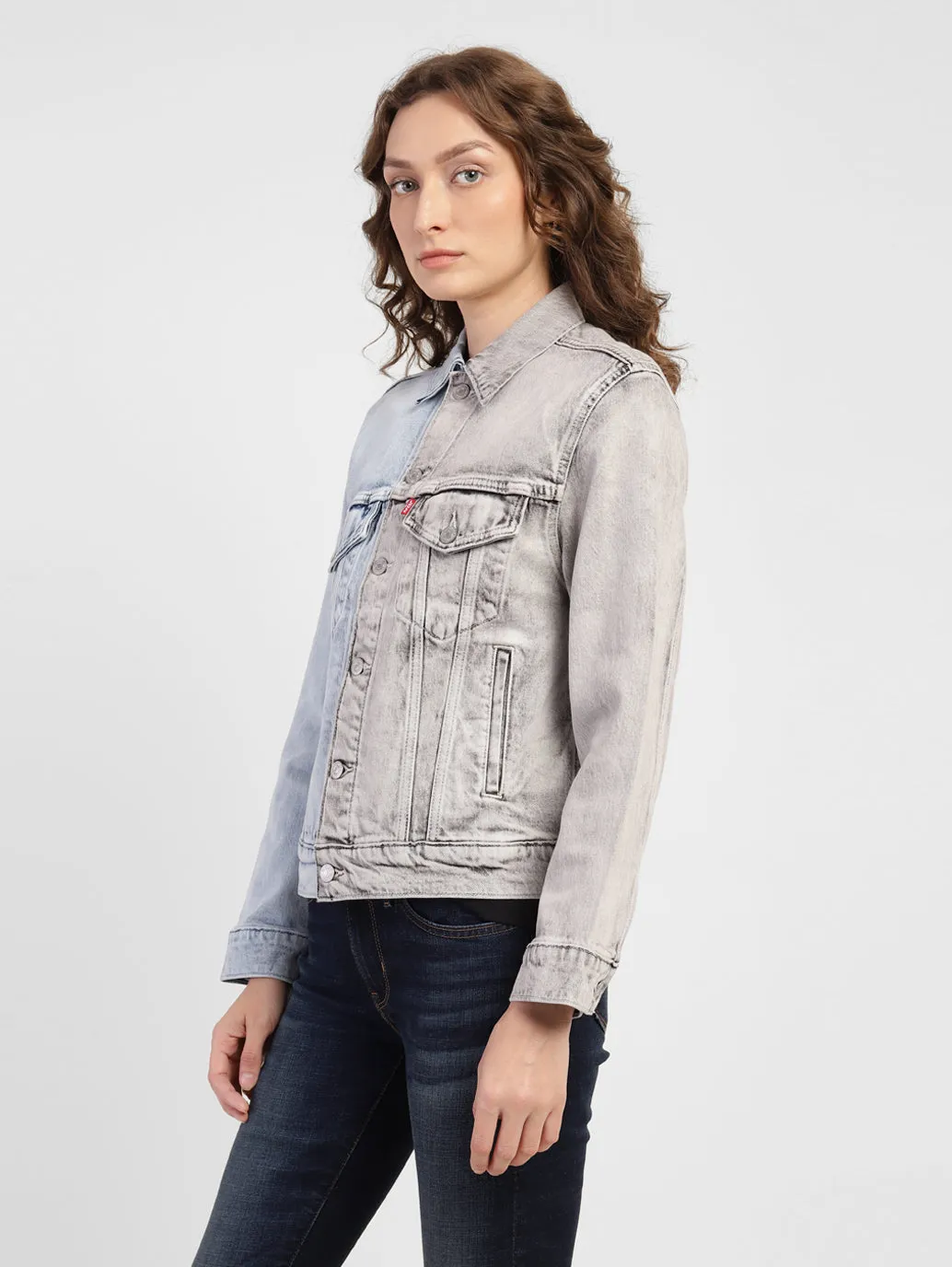 Women's Colorblock Spread Collar Denim Jacket