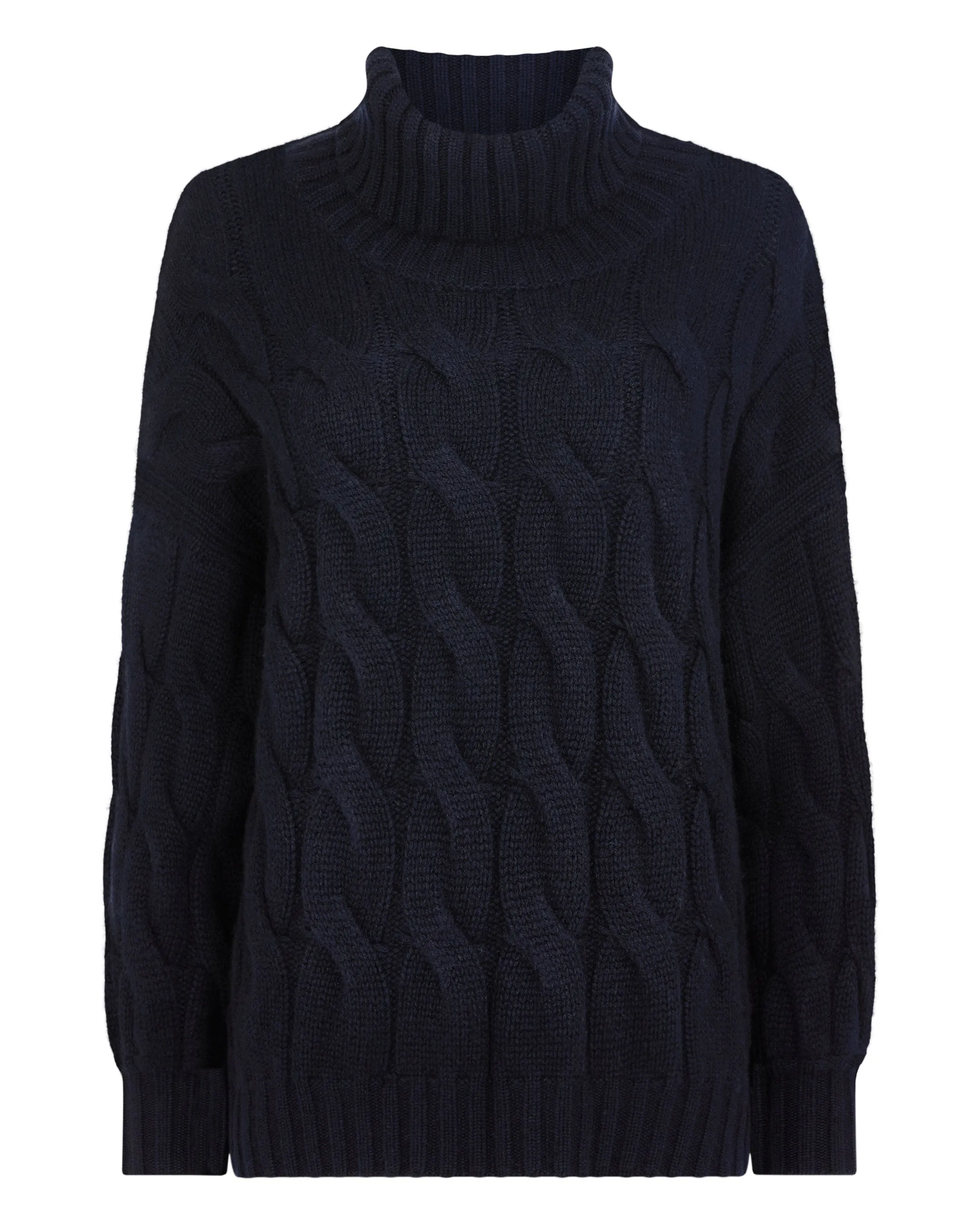 Women's Hana Chunky Cable Turtle Neck Cashmere Sweater Navy Blue