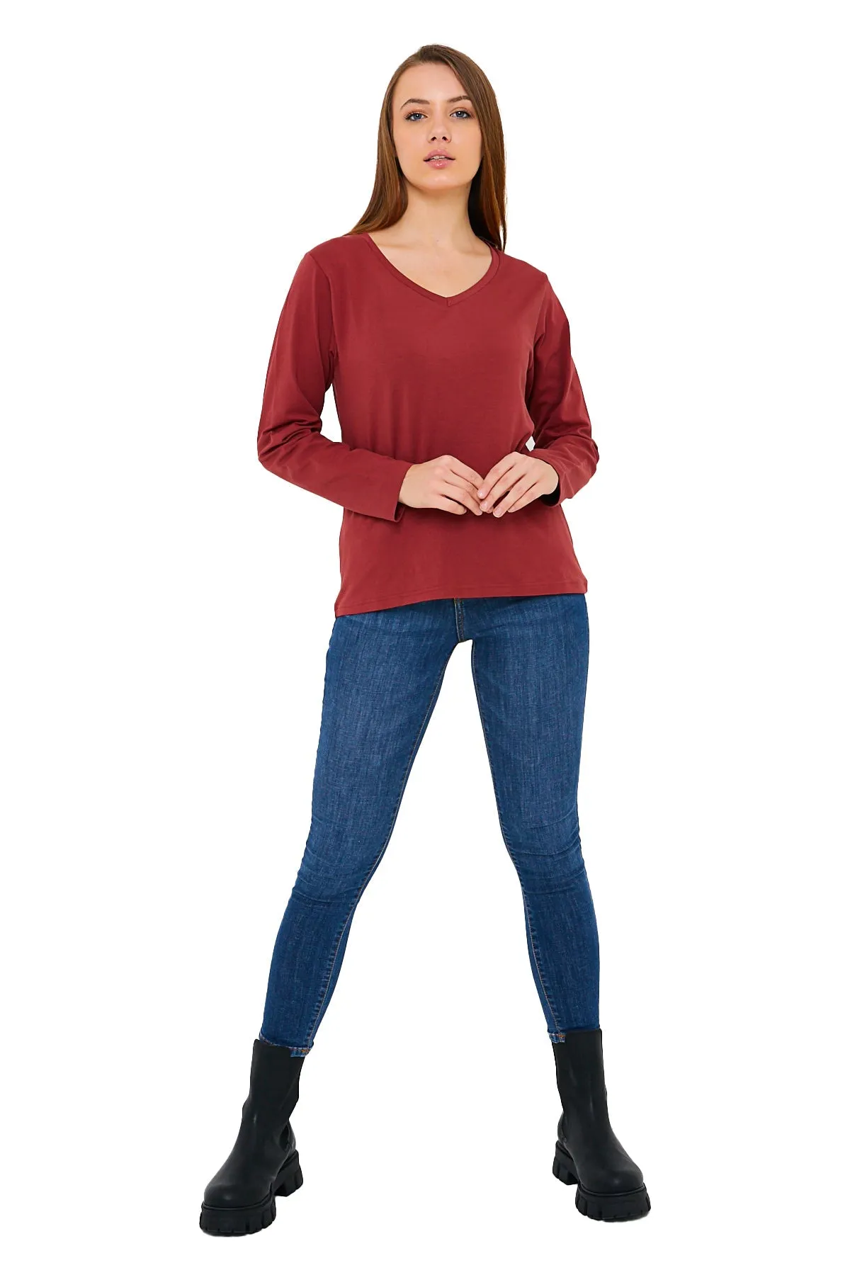 Women's V-Neck Long Sleeve T-Shirts